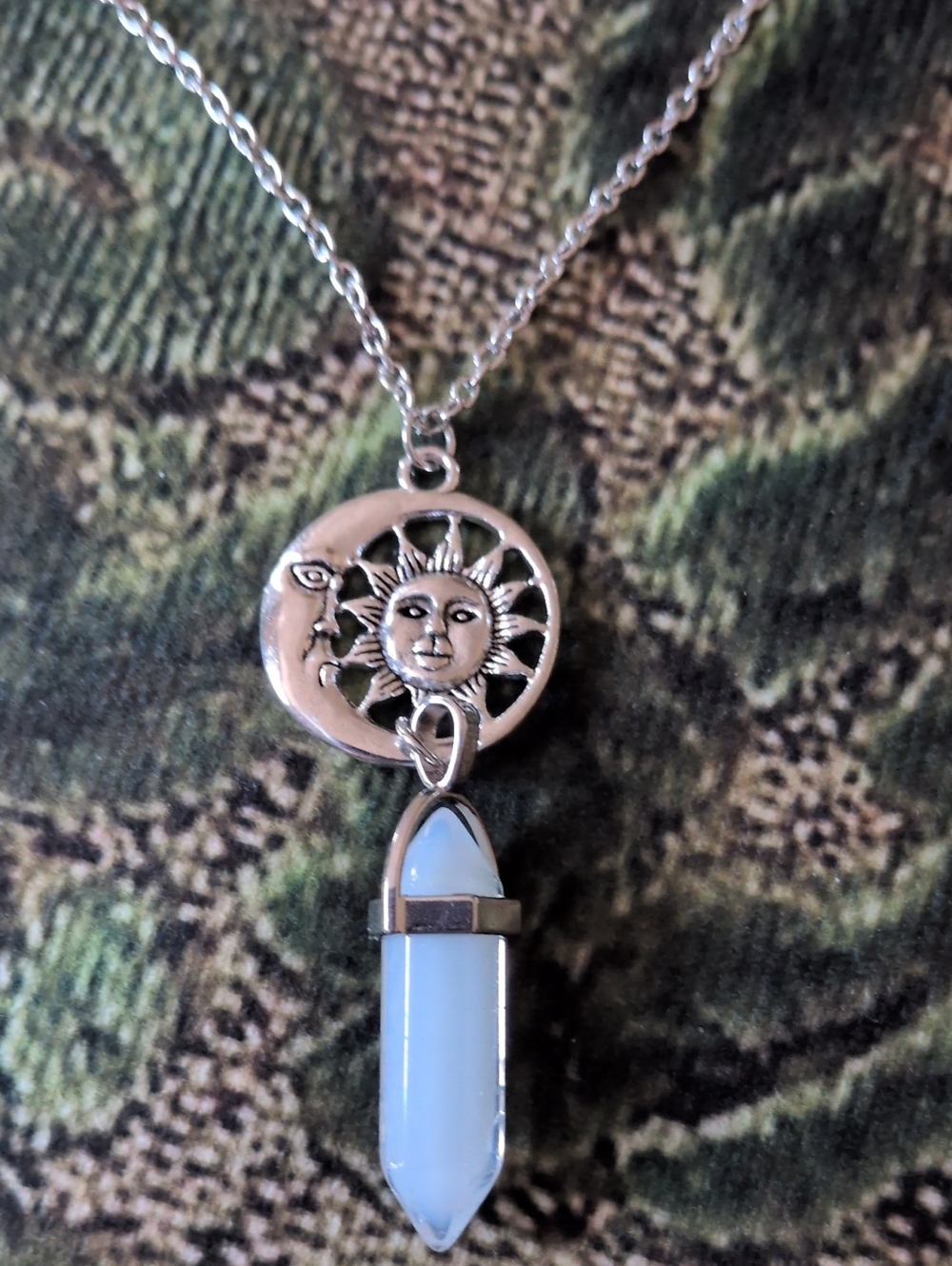 Silver Sun & Moon Pendant Necklace with Light Crystal